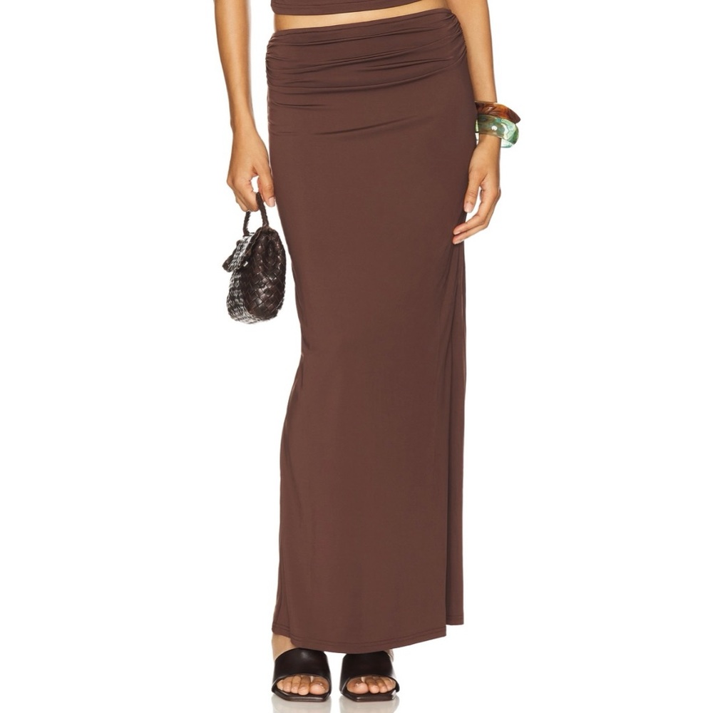SNDYS Gabby Maxi Skirt Medium Coffee Brown Ruched Bodycon NWT